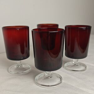 Vintage French Luminarc Ruby Red Wine Glasses Cranberry Glass Set Of Four Vintag